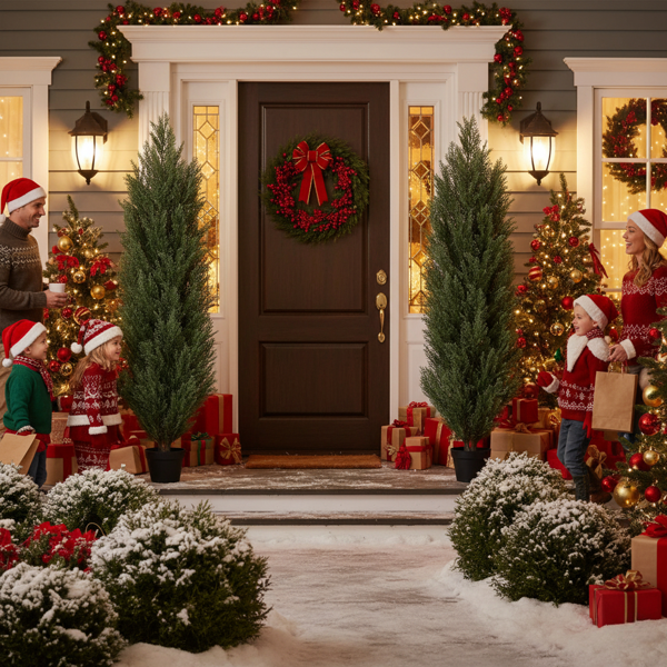 2件套4英尺仿真植物仿真松柏自然的塑料仿真植物圣诞装饰室内室外家居装饰FBA发货-1