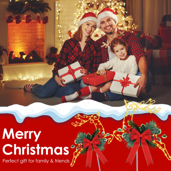 （自提可发加拿大，temu，tk下自提单）-圣诞发光驯鹿装饰灯，9.84英尺（约3米）30颗LED电池供电地桩灯，金属防水户外装饰，适用于花园庭院步道-4