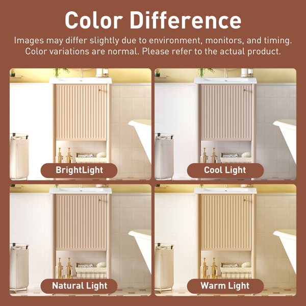 20英寸浴室柜，带陶瓷水槽，独立式单人浴室柜套装，带缓闭门，法式风格。-7