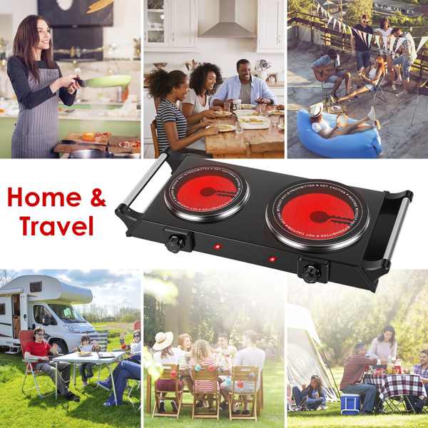 （物流随机发，自提可发加拿大）-双区电热板 - 5秒极速加热，配备6.3英寸与7.5英寸玻璃面板，800W+1000W双功率，恒温控制与自动断电功能，338-1022℉可调温度，便携设计适用于露营/大学宿舍/小型厨房-8