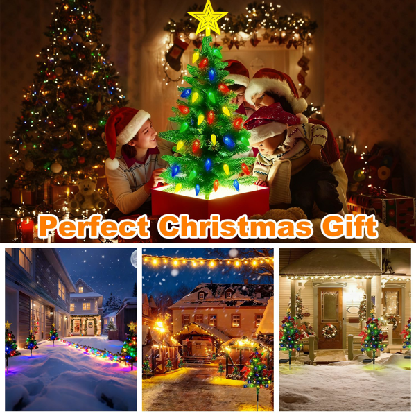 （自提可发加拿大，temu&tk下自提单）2包太阳能圣诞树灯 37.4英寸 - 100颗LED 4色8模式，IP44防水户外步道装饰灯带附挂饰-11