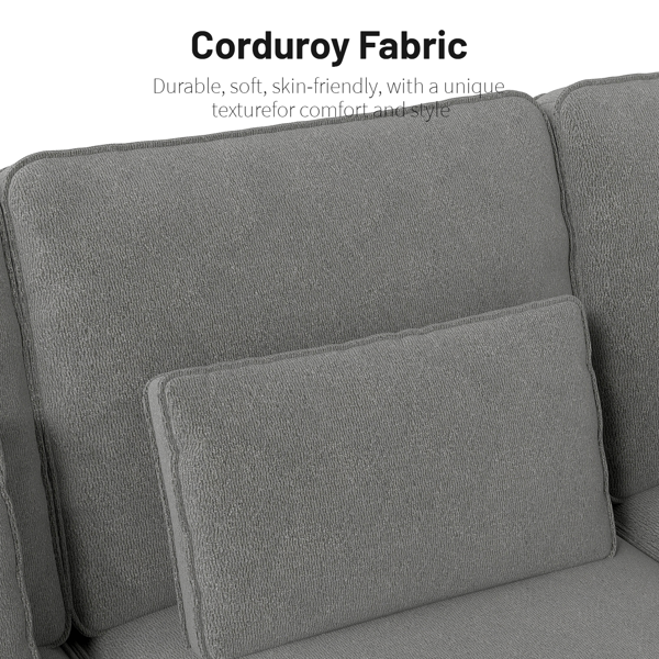 雪尼尔深座双人沙发，配拉丝不锈钢杯架及2个装饰靠枕，现代舒适客厅双人座-7