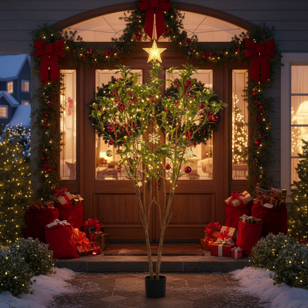 5.2英尺仿真柑橘树人造植物逼真树叶与小花假树完美家居装饰办公室、客厅、门廊、地板装饰 FBA发货-2