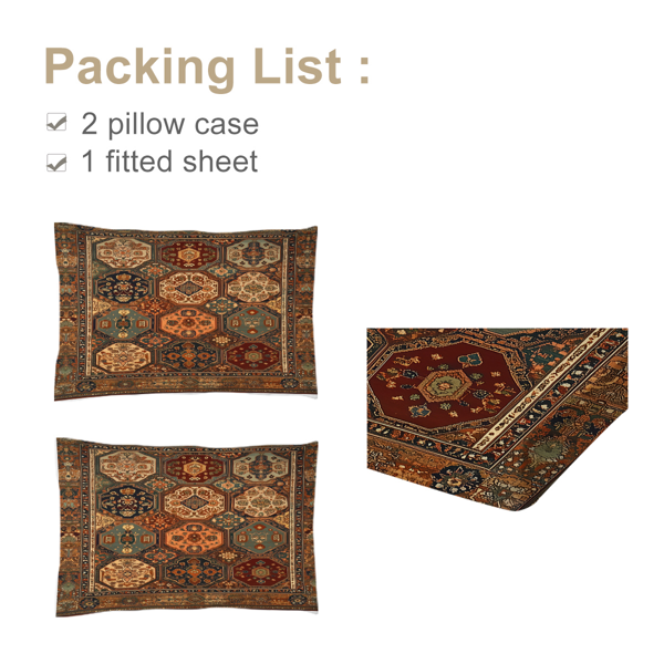 自产组合（床笠+枕套三件套侧边印花）古老花纹 美国大号（temu仅可自提）-5