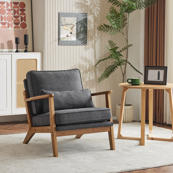 橡木扶手 单人休闲椅 橡木 软包 棉麻 深灰色 室内休闲椅-15