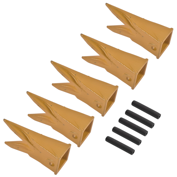 斗齿 Set of 5 X156WTL Twin Tiger Rock Bucket Teeth with P156 Roll Pins Alloy Steel for Skid Steer, Mini Excavators-4
