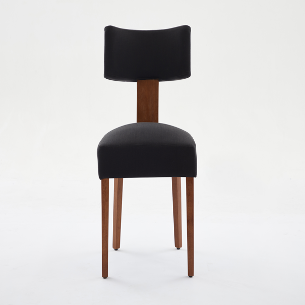 064-两把装亚麻布面料现代无扶手餐椅，弧形靠背，实木椅腿，适用于餐厅和客厅，黑色-6