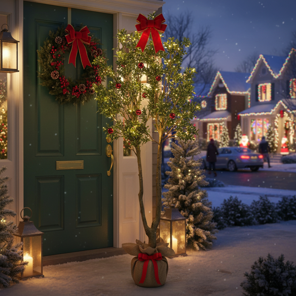 5.2英尺高仿真树人造植物郁郁葱葱的常绿植物枝叶鲜绿树干自然装饰性盆栽适合室内/办公室/客厅/玄关装饰FBA发货-8