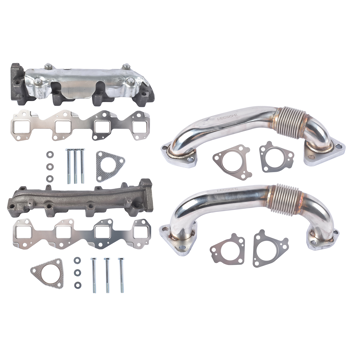 排气歧管 Set of 2 Manifolds with Up Pipes Left + Right Fit for GM 6.6L Duramax Diesel 2001-2016
