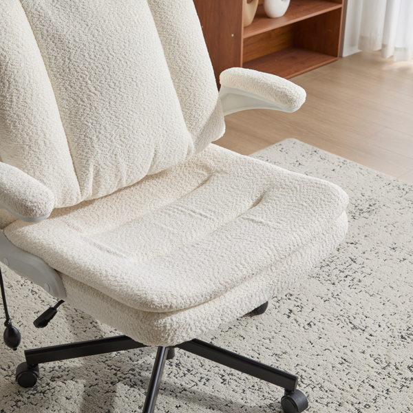 翻转式后背内置动态气囊腰靠十字交叉腿办公椅，宽座办公桌椅带翻转扶手与轮子，现代家用办公室梳妆台米色十字交叉腿椅-20