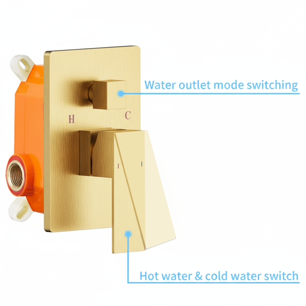 雨水淋浴系统拉丝金盆淋浴水龙头套装10英寸方形雨水淋浴头，带手持喷雾器和瀑布盆喷嘴压力平衡粗糙的阀门淋浴搅拌器组合【周末不发货，TK/TEMU订单仅支持自提】-2