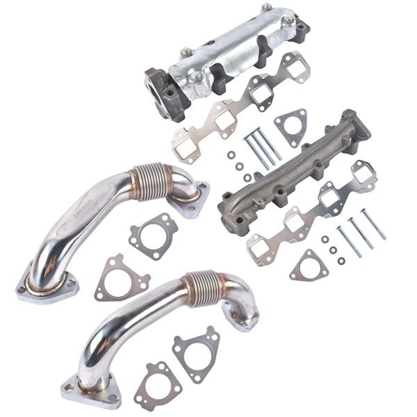 排气歧管 Set of 2 Manifolds with Up Pipes Left + Right Fit for GM 6.6L Duramax Diesel 2001-2016-5