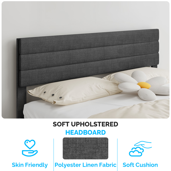 靠背横条纹 深灰色 King 软包床 仿亚麻 UP03LHLGK-4