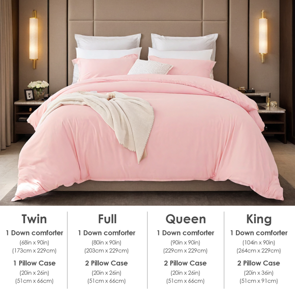 2件装白色粉色三件套套装，纯色被套包含一只被套两只枕套，男生女生单人双人床使用，四季通用，可爱男生女生卧室宿舍酒店款式，圣诞节礼物-4