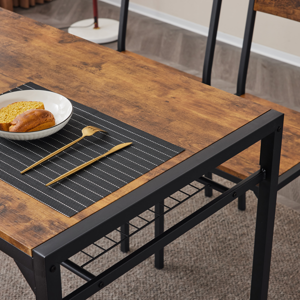 拆装 MDF 黑色铁管 火烧木 餐桌椅套装 1桌1长凳2椅 长方形-13