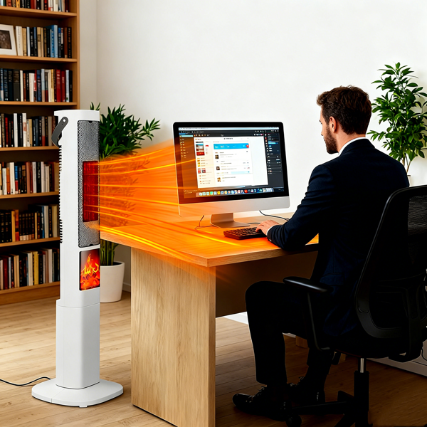 （物流随机发，自提可发加拿大）快速加热摇头式取暖器 - 120° 广角 升温提速 30%，3D 火焰效果，5 档定时 + 遥控操作，安全静音设计 适用于卧室 / 办公室-3