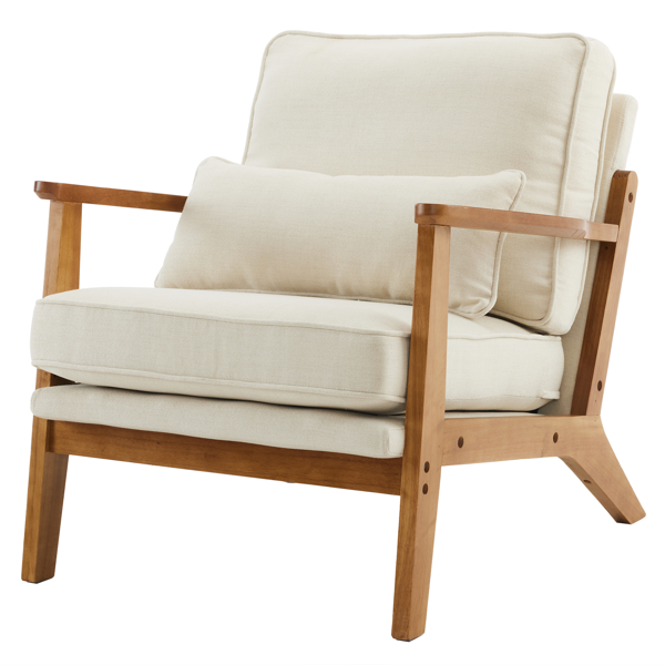 胡桃色扶手 单人休闲椅 橡木 软包 棉麻MY018-1 米白色 室内休闲椅-23