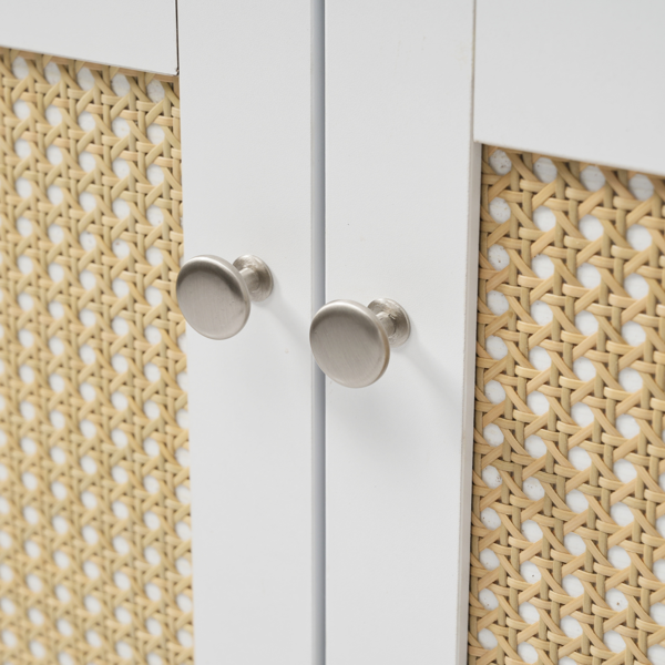 60英寸浴室柜，带双水槽（SMC水槽），大容量储物空间，配有2个翻盖式托盘/抽屉和4个缓闭门，实木柜腿和银色金属把手，白色-7