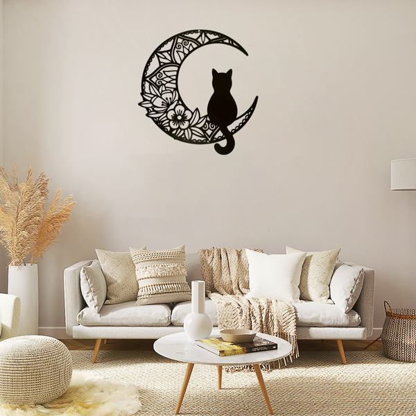 CIFbuy™ Iron Crescent Moon Cat Pattern Wall Art, Bohemian Style Wall Hanging, Pet Theme Home Decor (TikTok, Temu: Self-pickup available)-5