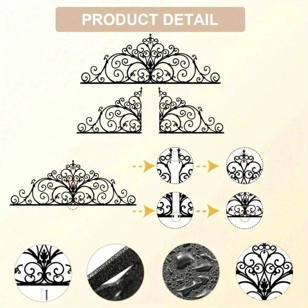 2件套金属卷轴墙饰，拱形铁艺藤蔓墙饰艺术，现代简约线条悬挂标牌，门上金属雕塑，室内外装饰，适用于客厅、卧室、床头柜、办公室（TikTok、temu 下自提）-1