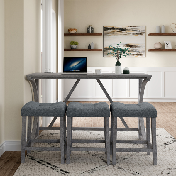 带电源插座的吧台桌椅套装，四件套餐桌椅，工业风早餐桌套装，适用于客厅、餐厅、游戏室-6