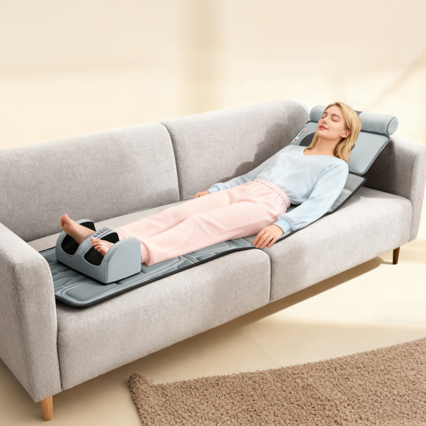 （自提可发加拿大，temu&tk下自提单）全身加热按摩垫，配备12个按摩头与9种振动模式，可拆卸指压式颈部及足部按摩器，缓解背部/腿部疼痛--法兰灰-6