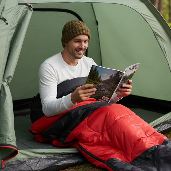 红底黑色箭头 睡袋 涤丝布防水面布 涤丝布透气灰里布 中空棉  190*75cm 信封款 950g 带收纳袋 温度范围5-20℃-10