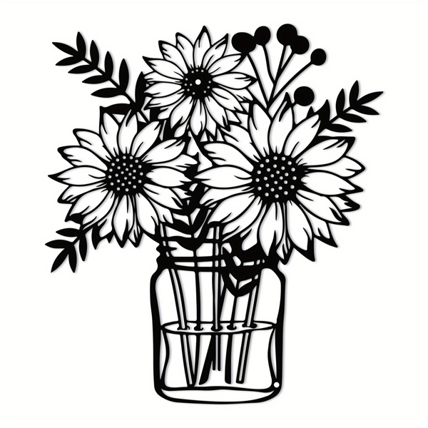 CIFbuy™ 铁艺向日葵花瓶装饰画，田园风墙面挂饰，花卉主题家居软装（在 TikTok、temu 下可自提）-1