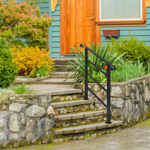 【同款编码：52168185  78675783】哑光黑色 1-3阶 可调节 卷边扶手 庭院楼梯扶手-7