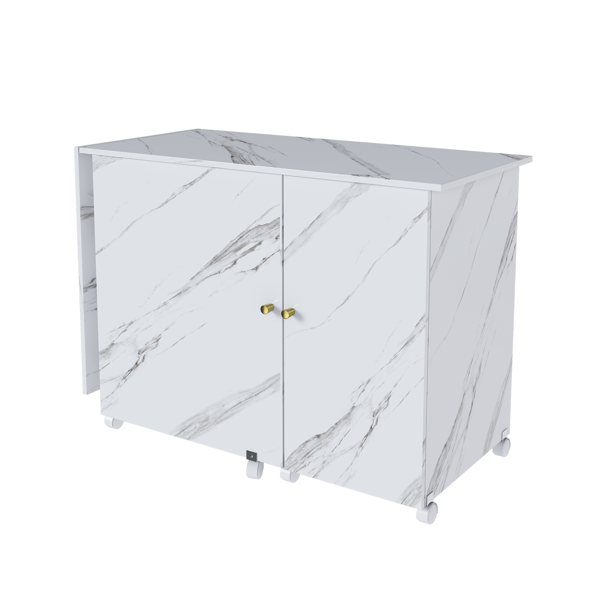 57.5英寸可折叠缝纫机桌，带锁定脚轮，多功能储物工艺工作台，带搁板、收纳箱和柜子，可调节缝纫柜，适用于家庭、卧室和工艺室（白色）-4