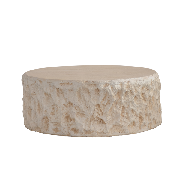 MgO 中世纪圆形中心咖啡桌，复古仿石沙发，前现代风格咖啡桌，米色咖啡桌，适用于客厅、办公室、公寓-4
