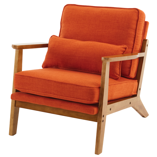 胡桃色扶手 单人休闲椅 橡木 软包 棉麻MY018-11 烧橙色 室内休闲椅-8