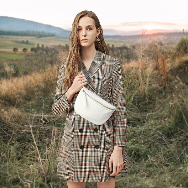 女士马鞍斜挎包，PU皮革马鞍挎包腰包及斜挎钱包-白色-6