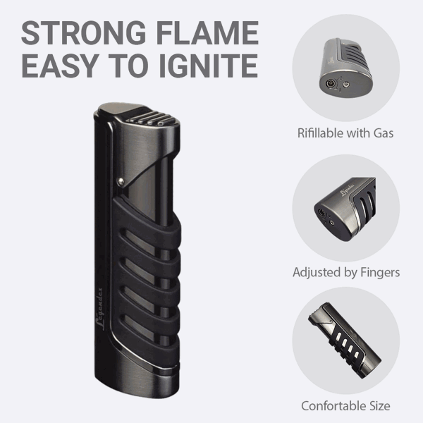 LEGENDEX®探索者* 枪黑单直冲打火机用于雪茄香烟厨房户外可重复充气可调节火焰高度便携式-3