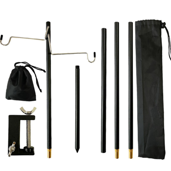 户外折叠铝合金支架 黑色 四节双钩（带地钉）总长度149cm