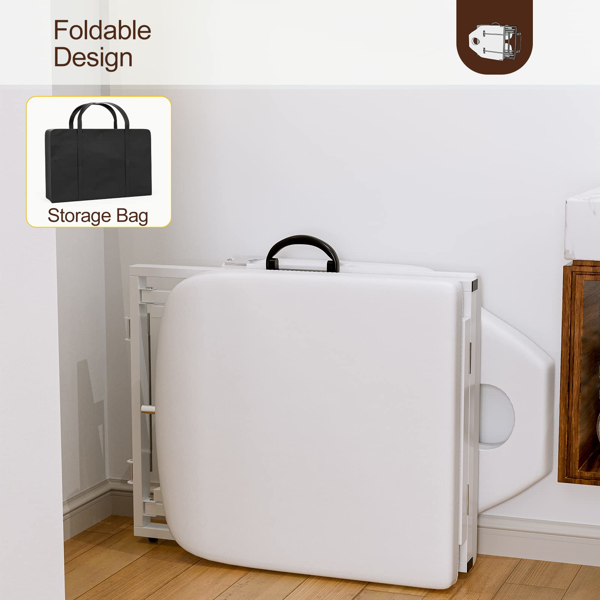 便携式客户纹身椅 72英寸，可折叠移动按摩床带收纳袋，白色-4