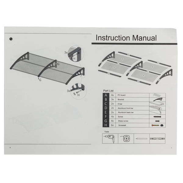 80*38in 透明板黑色支架 雨篷 塑料支架 阳光板 前后铝条（99972412同款）-14