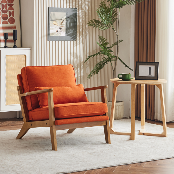 胡桃色扶手 单人休闲椅 橡木 软包 棉麻MY018-11 烧橙色 室内休闲椅-10