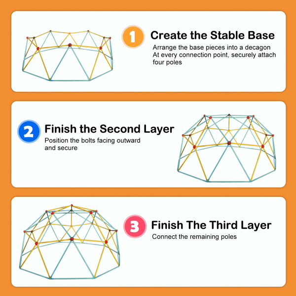 10英尺攀登圆顶儿童丛林健身房适用于公园圆顶登山者与摇摆游乐场设备，蓝色-3