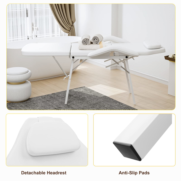 便携式客户纹身椅 72英寸，可折叠移动按摩床带收纳袋，白色-5