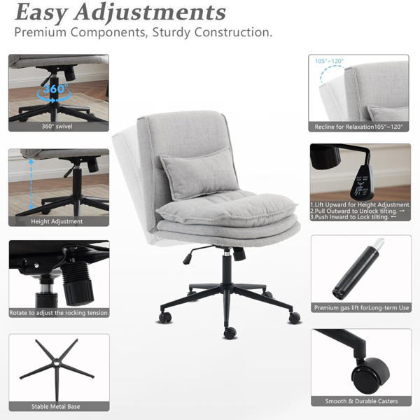 椅子 盘腿椅 棉麻 带轮子 灰色-4