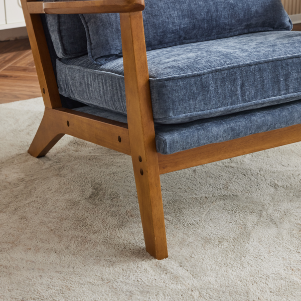 橡木扶手 单人休闲椅 橡木 软包 雪尼尔 深海蓝色 室内休闲椅-11