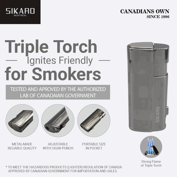 SIKARO®飓风* 三直冲专用高档雪茄打火机带雪茄打孔器黑镍枪黑雪茄香烟厨房户外可重复充气可调节火焰高度便携式-2