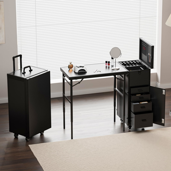 带轮移动美甲台，便携式美甲桌，折叠美甲桌配指甲油托盘及收纳空间，旅行美甲箱配可拆卸可调高工作台-5