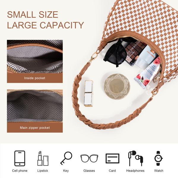 女士编织时尚手提包-棕色-4