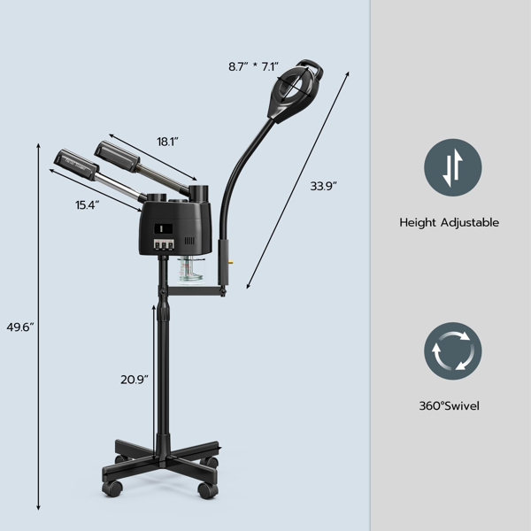 专业三合一滚轮式美容蒸脸仪，冷热雾双效，5倍LED放大灯，黑色-2