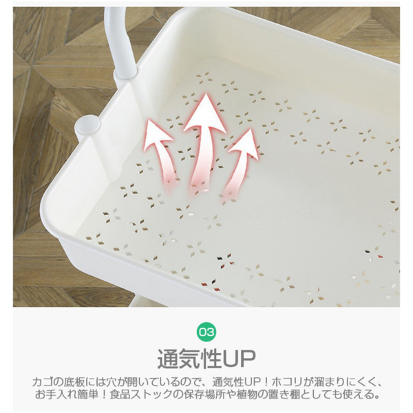 推车置物架 三层单把手 白 4金属轮带刹车（带挂钩*4）-7