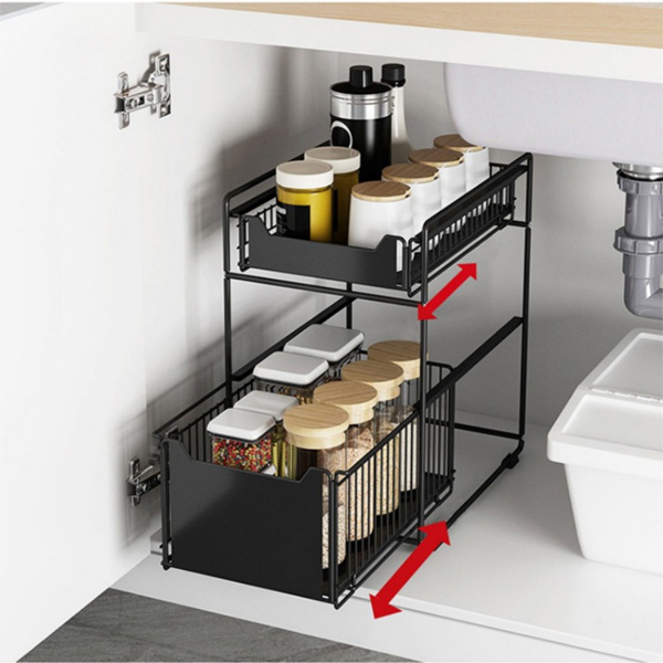 收纳架 双层抽屉式 黑色 大号-9