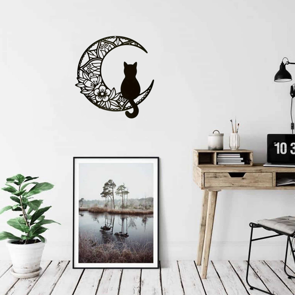 CIFbuy™ Iron Crescent Moon Cat Pattern Wall Art, Bohemian Style Wall Hanging, Pet Theme Home Decor (TikTok, Temu: Self-pickup available)-2