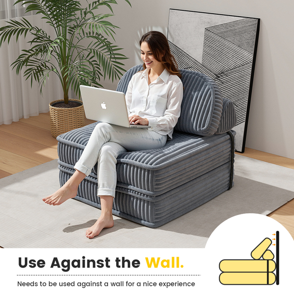 可转换灯芯绒休闲椅，带簇绒设计、全泡沫支撑、折叠睡床及可调节弧形靠枕，适用于客厅或卧室的压缩沙发椅-11